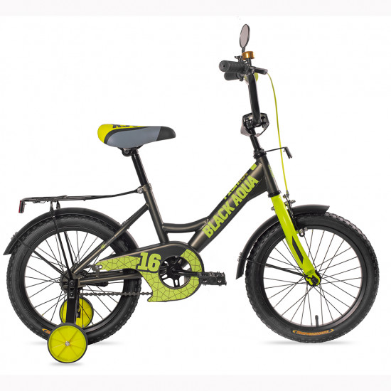 KG1227 2-х колесный велосипед BA Fishka 12", с ручкой, МАТТ со светящимися колесами (хаки-лимонный)