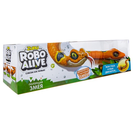 ZURU Игрушка Робо-змея RoboAlive(Оранж), 2 *1,5vAAА бат (в компл не входят) 40*13*10см,коробка с окном