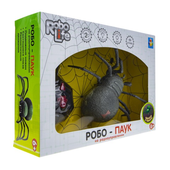 1TOY RoboLife  игрушка Робо-паук (свет, звук, движение, светится в темноте) на РУ , коробка с окном