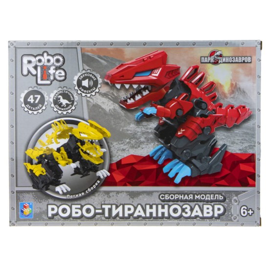 1TOY RoboLife Сборная модель Робо-тираннозавр (красный)47 деталей, коробка 28*8*21 см движение, звук эффекты ,  работает от 2 АА бат (в компл не входя