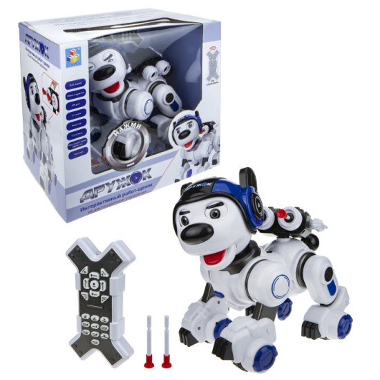 Интерактивный, радиоуправляемый щенок-робот 1TOY "ДРУЖОК" (песни, стихи, викторины)