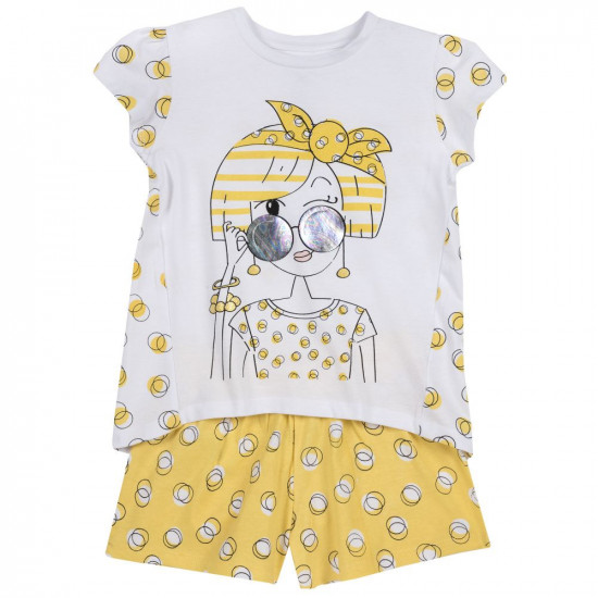 Комплект футболка и шорты Chicco 110 девушка (бело-жёлтый)